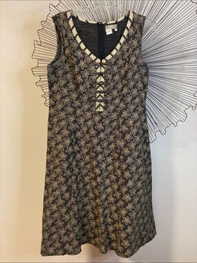 The Territory Ahead Vintage A-line Midi Dress 100% Cotton Brown & Cream Size 10